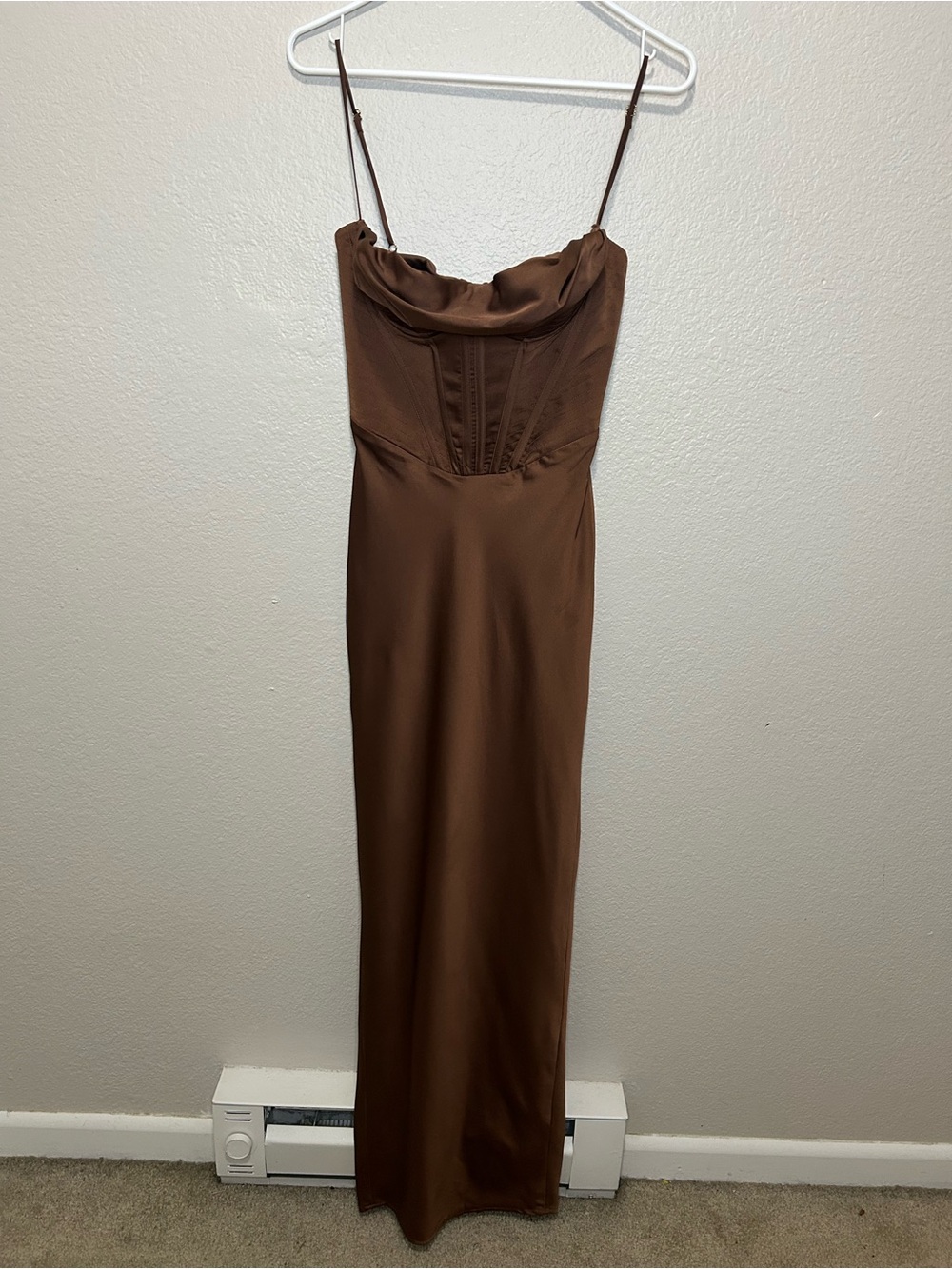 House of CB Charmaine Chocolate Brown Corset Maxi Dress Small Satin Gown - Picture 5 of 7